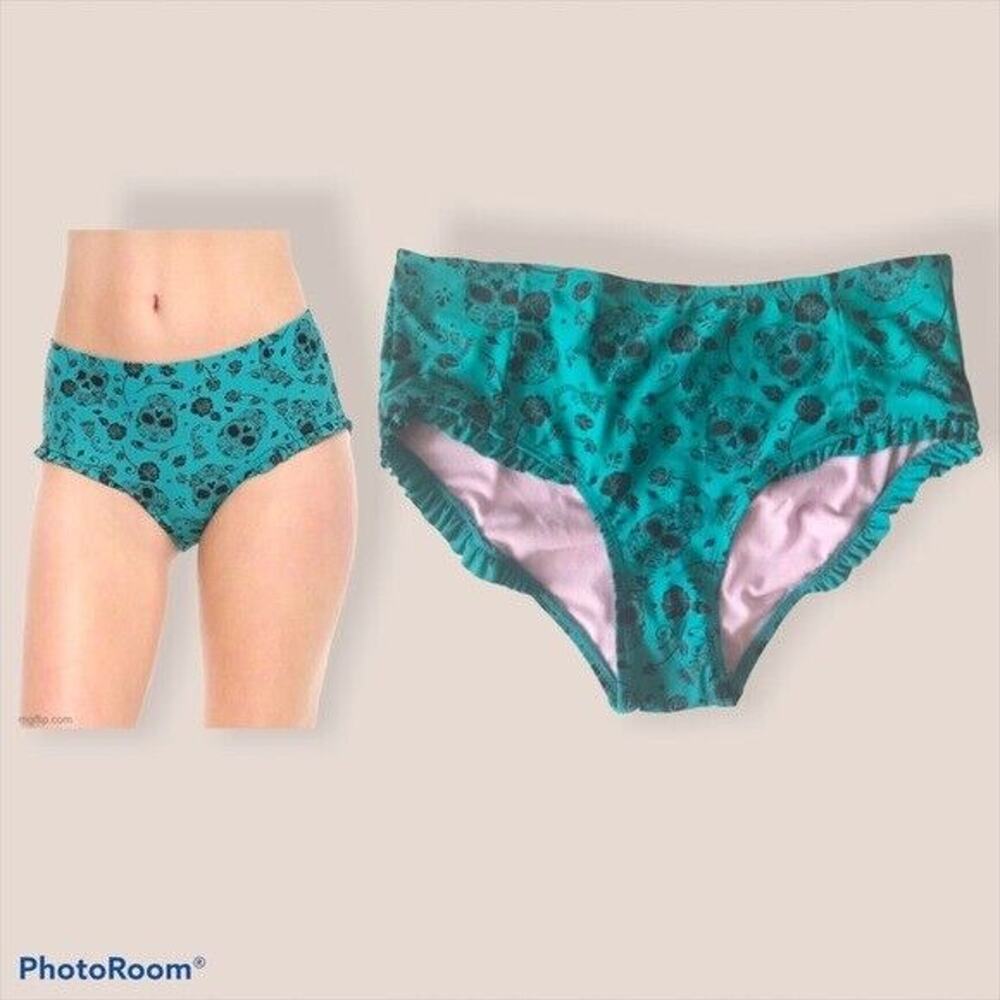 Hot Topic NWT Junior Small Teal Sugar Skull & Rose High Rise Bikini Bottom